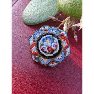 Italy Micro Mosaic Brooch; Vintage Floral Pin; Romantic Gift